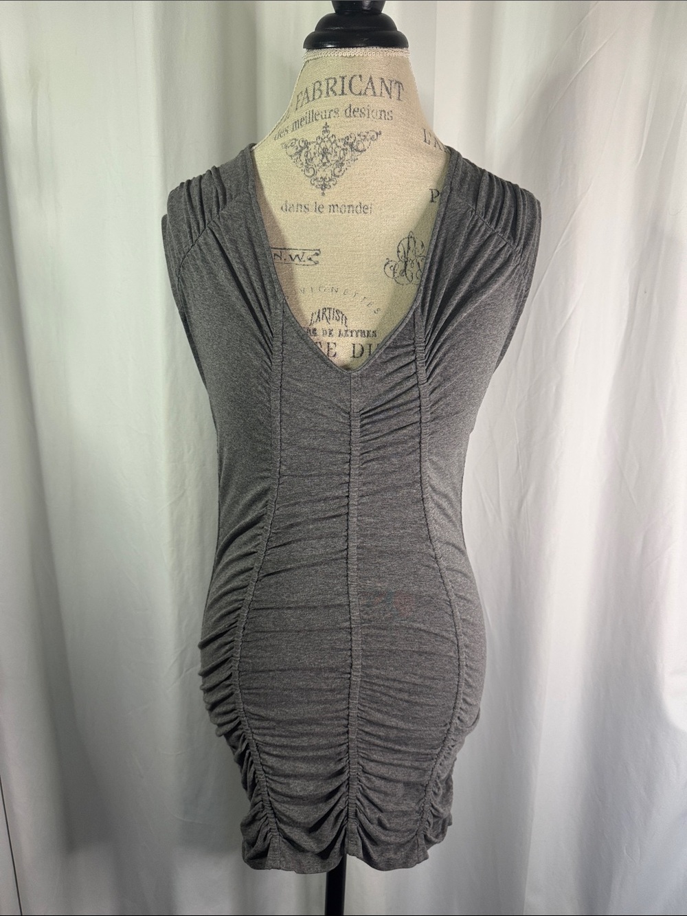 Kenneth Cole Jersey Sleeveless Ruched Charcoal Mini Dress